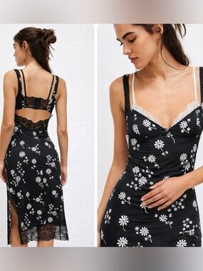 Free People Intimately “Party Crasher” Midi Slip Dress Bohemian Lace Floral